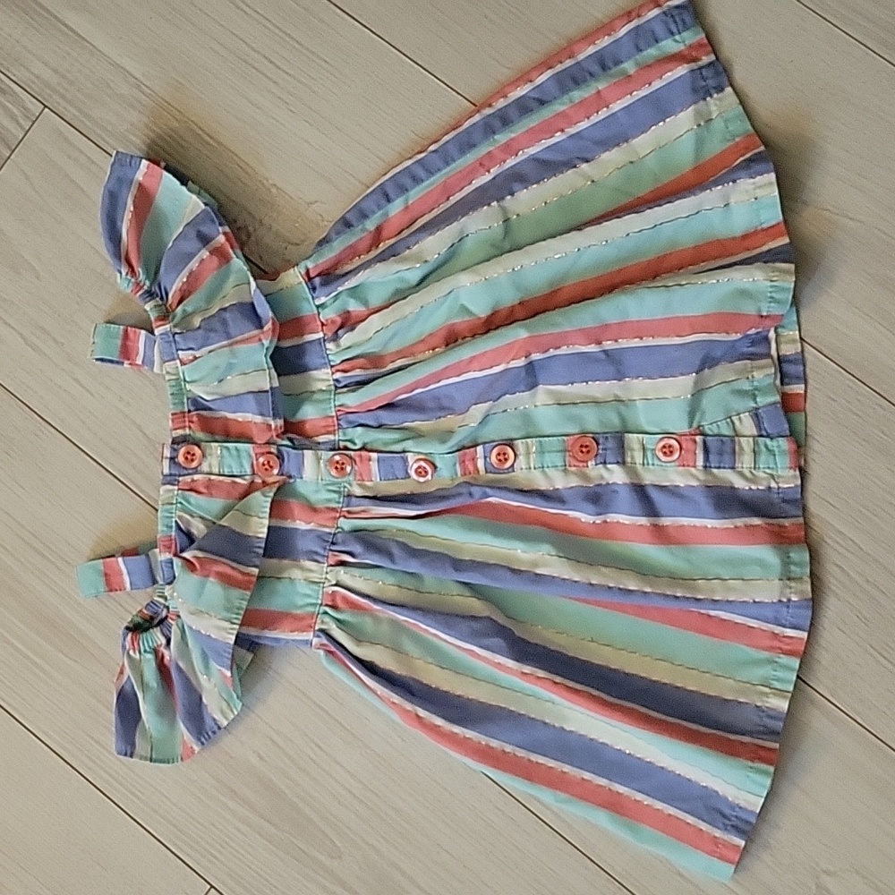 Penelope Mack Stripped Off The Shoulder Toddler Size 18m Dress Easter Gold Trim